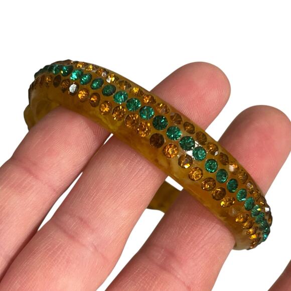 Art Deco 1920s Celluloid Rhinestone Snake Bracelet Coiled Snake Bangle - - Picture 6 of 6